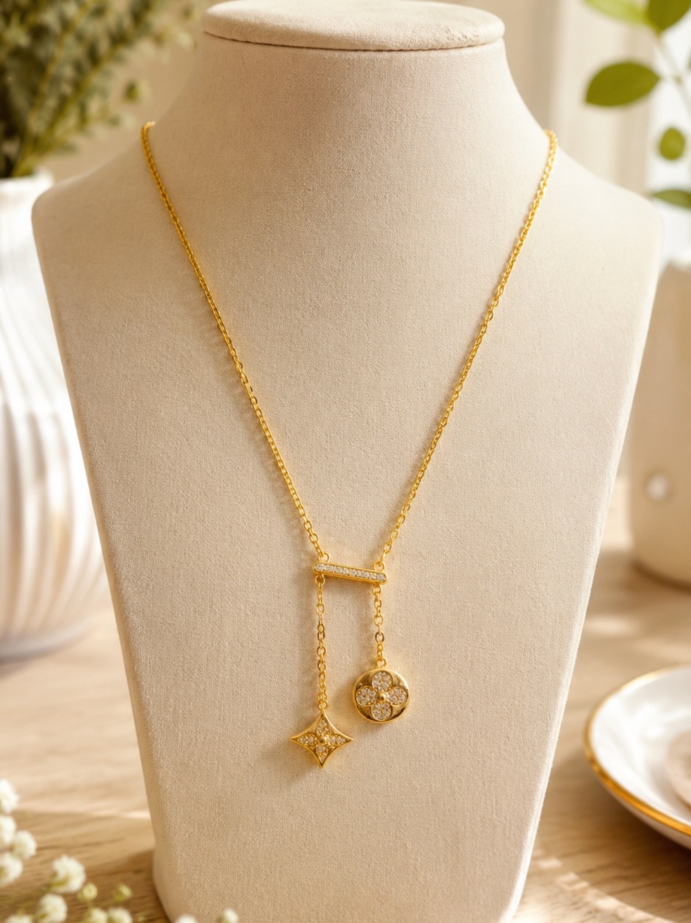 Gold-Tone Drop Pendant Necklace - Elegant Women's Jewelry